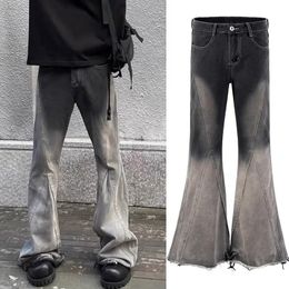 Jean dégradé américain Blackgray, bas de cloche, marque de mode, beau pantalon pour hommes et femmes, 240127