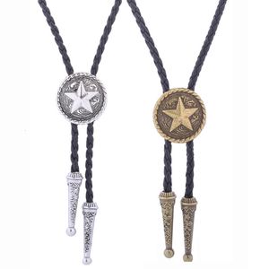 American Bolo Tie Vintage Cowboy Western Metal Star Faux Cuir Corde Collier 240229