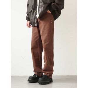 American Brown Jeans for Men Young People.Losse, rechte, straat, hoge en slanke casual broek.Student lange broek