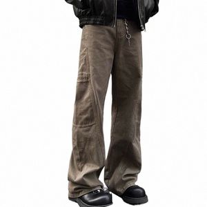 American Brown Workwear Jeans Fi Niche droite pour hommes Lâche Casual High Street Bootcut Pantalons Hommes Pantalons Vêtements masculins s9sJ #