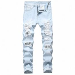 American Cat Whisker Jeans rasgados Parche para hombre Desgastado Slim Fit Pequeña manga recta Casual Papá LG Pantalones Otoño e invierno X5SV #