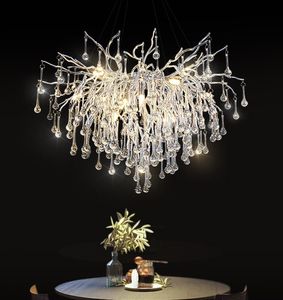 Américain Chrome Cristal Branche Lustre LED pour Salon Chambre Lustre Suspension Lampe Hôtel Hall Décoration Plafonnier