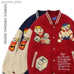 Manteau américain Harajuku High Street Vintage Cartoon Clown broderie veste ample HipHop Couple Streetwear femmes uniforme de Baseball Q230826