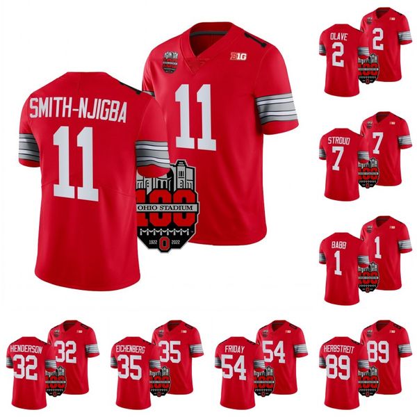 American College Football Wear 11 # Maillot Jaxon Smith-Njigba Buckeyes 1922-2022 Football 100th Year Stadium Anniversary Jerseys C.J. Stroud TreVeyon Henderson K