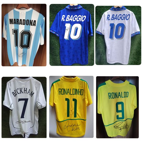 American College Football Wear All Super Star Signed Jersey Maradona Baggio Signature Shirt Retro Kaka Gerrard Lampard Ronaldo Classic Sport Vintage Jerseys