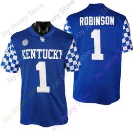 American College Football Wear American College Football Wear 2021 Nouveaux maillots de football NCAA Kentucky Wildcats 1 Wan'Dale Robinson College Jersey Bleu Taille Jeune A