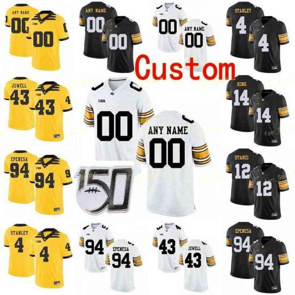 American College Football Wear College NCAA College Jerseys Iowa Hawkeyes 84 Nick Easley 4 Nate Stanley 94 AJ Epenesa 12 Ricky Stanzi 14 Desmond King Football personnalisé S