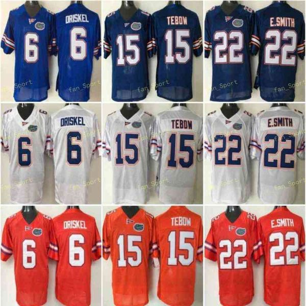 American College Football Wear College NCAA Florida Gators College 15 Tim Tebow Jersey Hommes 22 Emmitt Smith 6 Jeff Driskel Football Jerseys Université Broderie Blu