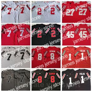 American College Football Wear College Ohio State Buckeyes Football 2 Chris Olave Jersey 7 CJ Stroud 8 Trey Sermon 1 Justin Fields 27 Eddie George 45 Archie Griffin Rouge