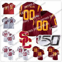 American College Football Wear Custom USC Trojans 2020 NCAA Football Men Youth Kid 9 JuJu Smith-Schuster Slovis Pittman Simpon Seau Bush Malepeai 150TH Rouge Blanc Jer