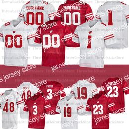 Ropa de fútbol americano universitario Camisetas de fútbol americano universitario personalizadas de Wisconsin 4 AJ Taylor # 17 Jack Coan # 45 Alec Ingold # 23 Jonathan 72 Joe Thomas # 81 Troy Fumagalli