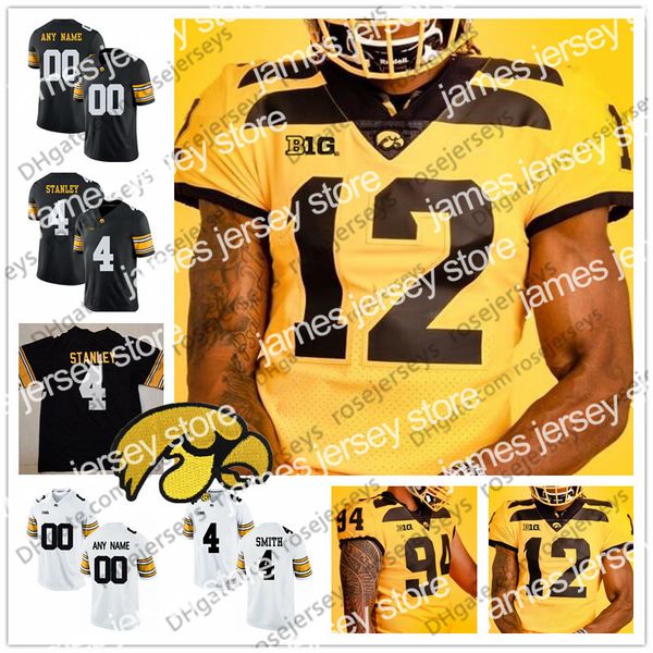 Vêtements de football universitaire américain personnalisés Iowa Hawkeyes 2019 New Gold Football 12 Brandon Smith Blanc Noir Jaune Epenesa Stanley Fant Stanzi Hommes Jeunesse Enfant Jersey 4