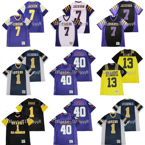 American College Football Wear HIGH SCHOOL 7 LAMAR JACKSON 13 ZEKIEL ELLIOTT 1 STEFON DIGGS 1 LARRY FITZGERALD 40 GOTHAM JOKER Maillot de football