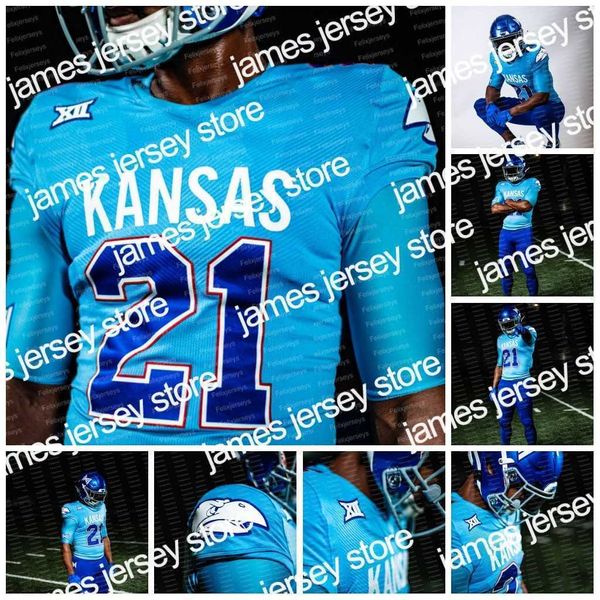 Vêtements de football universitaire américain Kansas Jayhawks Ncaa College Jersey Jason Bean Jalon Daniels Ben Parster Miles Fallin Conrad Hawley Preston Kendrick Jack Codwell Ro