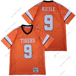 Vêtements de football universitaire américain pour hommes Norman Tigers 9 George Kittle Maillot de football du lycée Respirant Couleur de l'équipe orange Pur coton cousu et cousu sur un haut de sport