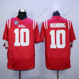 American College Football Wear Men Ole Miss Rebels 10 Eli Manning College Football Jersey onaantastbare legende Ademend team Kleur Red Home Stitched Pure Cotton Hot