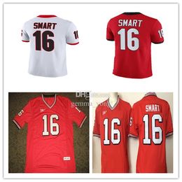 American College Football Wear Hommes Vintage NCAA # 16 Kirby Smart College Football Maillots Rouge Noir Blanc Cousu Rétro Uniformes Taille S-4XL