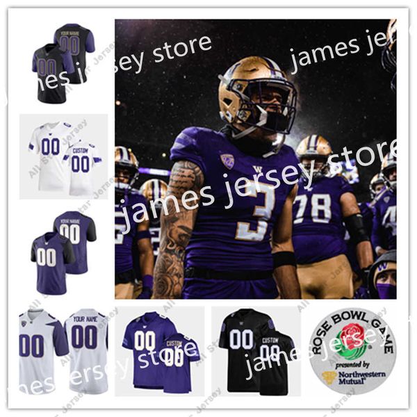 American College Football Wear Mens Custom NCAA Washington Huskies Camiseta de fútbol 93 Siaosi Finau 37 Tim Horn 23 Mishael Powell 32 Triston Brown 89 Jaden Green 48 Ede