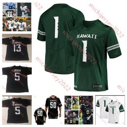 American College Football Wear Mens Youth Custom Stitched Hawaii Rainbow Warriors voetbal 80 Kamuela Borden 81 Gray Ihu Alex Perry Karsyn Pupunu Chuuky Hines Caleb