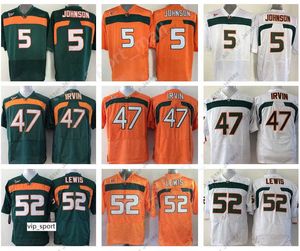 American College Football Wear Miami Hurricanes College 52 Ray Lewis Jersey Hommes Orange Vert Blanc 5 Andre Johnson Michael Irvin Football Jerseys University Stitch