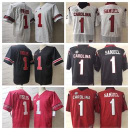 American College Football Wear NCAA 1 Justin Fields Football Jersey Ohio State Buckeyes South Carolina 1 Deebo Samuel White Red Mens College Jerseys cosidos