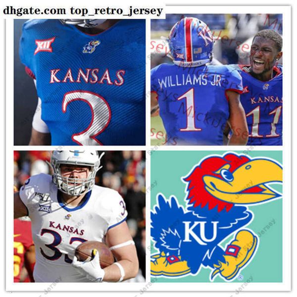 American College Football Wear NCAA Custom Kansas Jayhawks Football Jersey Shakial Taylor Poka Williams Corione Harris Daylon Charlot Miles Kendrick Johnquai Le