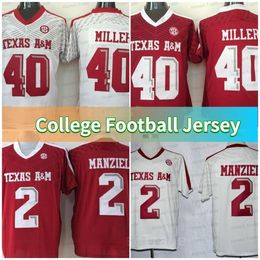 American College Football Wear NCAA Johnny Manziel Texas AM Aggies Football Jersey 40 Von rouge noir blanc hommes cousus maillots de football universitaire