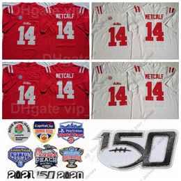 Ropa de fútbol americano universitario NCAA Universidad Ole Miss Rebels 14 DK Metcalf College Jersey Fútbol Rojo Visitante Blanco Hogar Todas las costuras para fanáticos del deporte 150.o 2021 Cotto