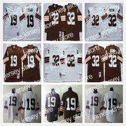 American College Football Wear NCAA Vintage Football 19 Bernie Kosar Jersey 32 Jim Brown Noir Blanc Mitchell et Ness