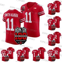 American College Football Wear Ohio State Buckeyes Jaxon Smith-Njigba Jersey 1922-2022 Elite Football 100e anniversaire du stade Patch Justin Fields Joey Chr