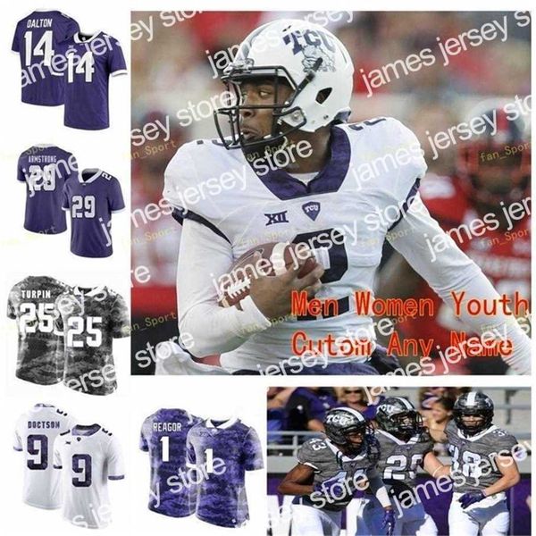 American College Football Wear Thr NCAA College Jerseys TCU Horned Frogs 14 Andy Dalton 15 Max Duggan 16 Alex Delton 18 Jalen Reagor 13 Justin Rogers Football personnalisé