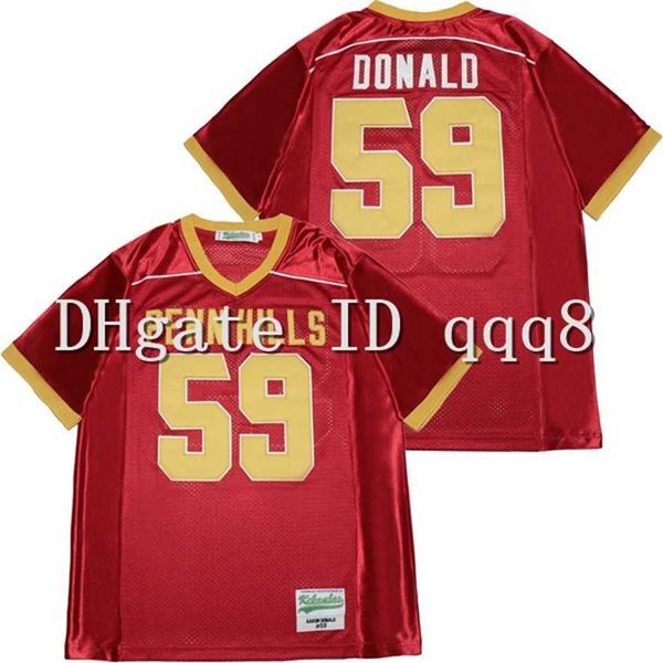 American College Football Wear Calidad superior 1 HHIGH SCHOOL PENN HILLS # 59 AARON DONALD Jersey Rojo 100% Costura American Football Jersey Tamaño S-XXXL