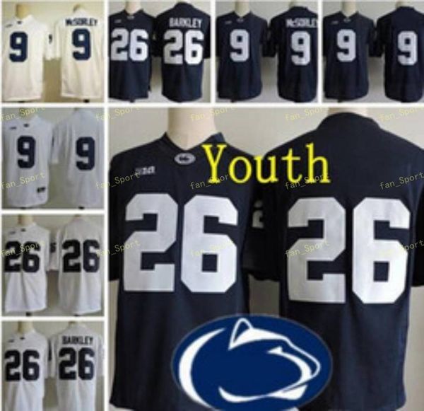 Le football universitaire américain porte la jeunesse Penn State Nittany Lions # 9 Trace McSorley 26 Saquon Barkley Kids Big Ten Penn State Navy Blue Blue White Cousue Football College