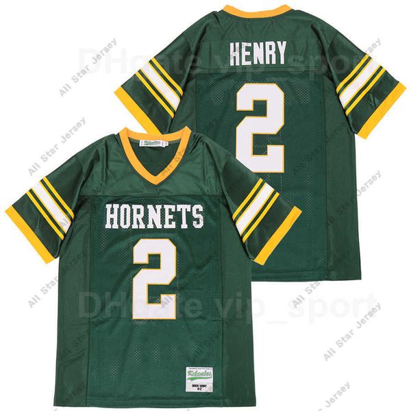 American College Football Wear Yulee Hornets 2 Derrick Henry High School Football Jersey Hombres Pure Cotton Sport Green Team Color Bordado transpirable y costura en S