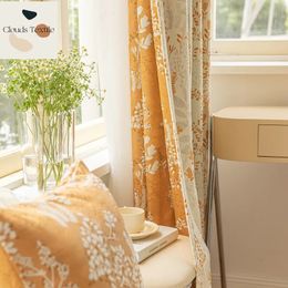 Rideau jacquard américain en coton et lin, couleur orange chaude, pastorale, littéraire, style rétro, pour chambre à coucher, baie vitrée, 240113