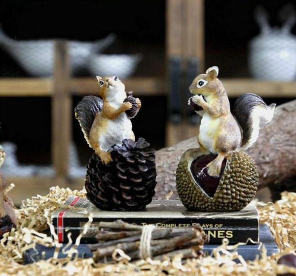 Écureuil en résine artificielle de campagne américaine avec noix, Figurine animale, décoration de maison, décoration de jardin, artisanat, accessoires pour la maison, 6091954
