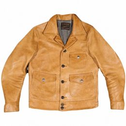 American Cowboys Costume Dr Veste Bengal Importé Véritable Cuir De Vachette Blazer Manteau Jaune Pardessus Simple Boutonnage Manteaux M60Q #