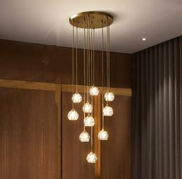 American Crystal Ball Led Lustre Luminaire De Luxe Villa Escalier Cristal Suspension Suspension pour Salon Maison Lustres