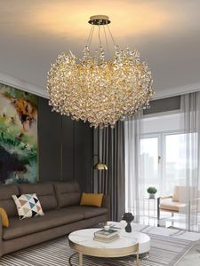 American Crystal Branches Pendants Lampes européens Modern Romantic Romantic Golden Pendants Lights LED LURMUNE PLAC LAMPE LEXURIE LAMPE INDOOR ÉCLAIR