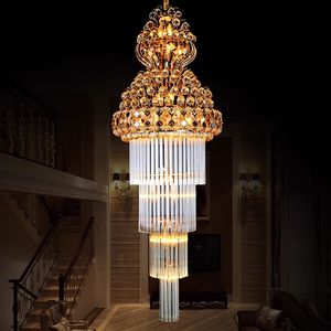 Amerikaanse kristallen plafondkroonluchter Europese LED-luxe lange hangende lampen Kamerdecoratie Hotelhal Casa Villa Woondecoratie Lampara Trappen Glans Luminarias