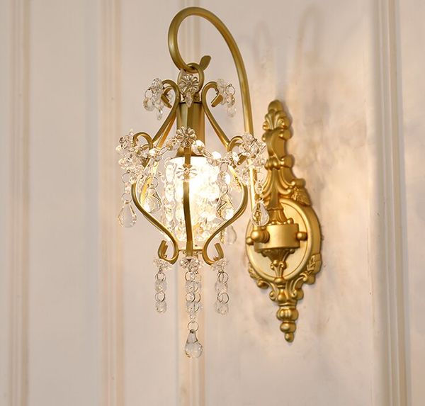 Applique murale en cristal américain Simple miroir phare allée lampe or lumière de chevet nordique hôtel salon fond applique murale MYY