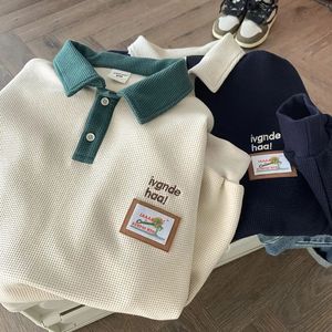 American Cute Patch Vintage Buttons Polo Neck Sweatshirt Women Streetwear Abrikoos Katoen Harajuku Winterkleding 240328