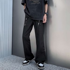 Vêtements de travail à fermeture éclair personnalisés de conception américaine pour hommes avec coupe droite et pantalon micro évasé décontracté noir