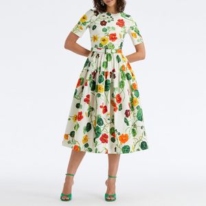 Amerikaanse designerjurk met bloemenprint en nieuwe lijn midi-jurk