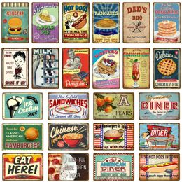American Diner Metal Painting Poster Chinese eten Pannenkoeken Burgers Pies metalen blikjes Café keukenwinkel Decoratie Vintage Plaque Wall Decor 30x20cm Woo