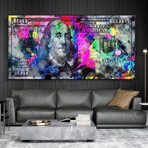 Dollars américains Graffiti Art toile peinture moderne populaire brûlant de l'argent mur Art affiche et impression photo pour la décoration murale de la maison 3223