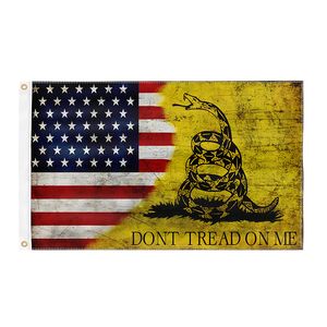 Drapeaux américains Ne marchez pas sur moi 3x5ft Bannières extérieures en polyester 100D Couleur vive de haute qualité avec deux œillets en laiton