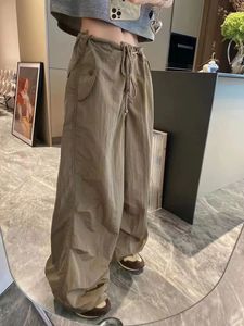 Amerikaanse werkkledingbroek met rechte pijpen en trekkoord voor dames, lange broek met elastische taille in de vroege herfst