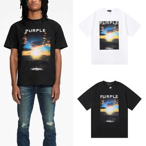 Amerikaans modemerk Purple Sea Sunrise Print Hoogwaardig puur katoen Casual Street T-shirt met korte mouwen voor heren en dames