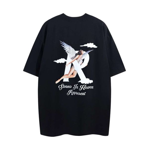 Marca de moda estadounidense Representa Life Angel Letter r Camiseta de manga corta estampada Camisa de media manga High Street para hombres y mujeres Jersey de diseñador Ropa deportiva JBNG
